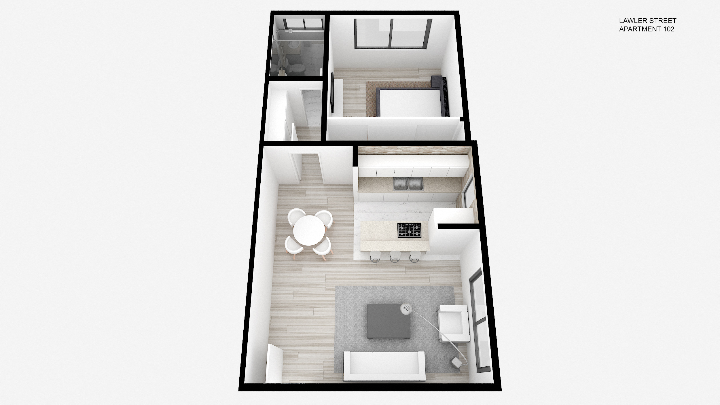 Floor plan for 1 bed, 1 bath, 717 sqft